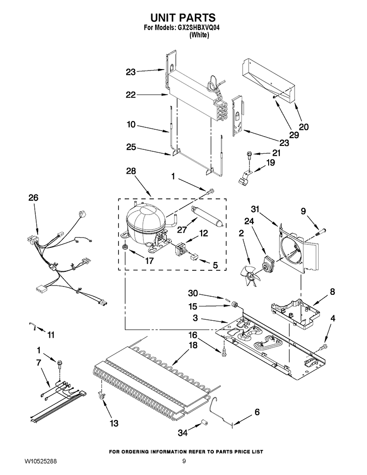 UNIT PARTS Diagram and Parts List for GX2SHBXVQ04  Whirlpool Refrigerator