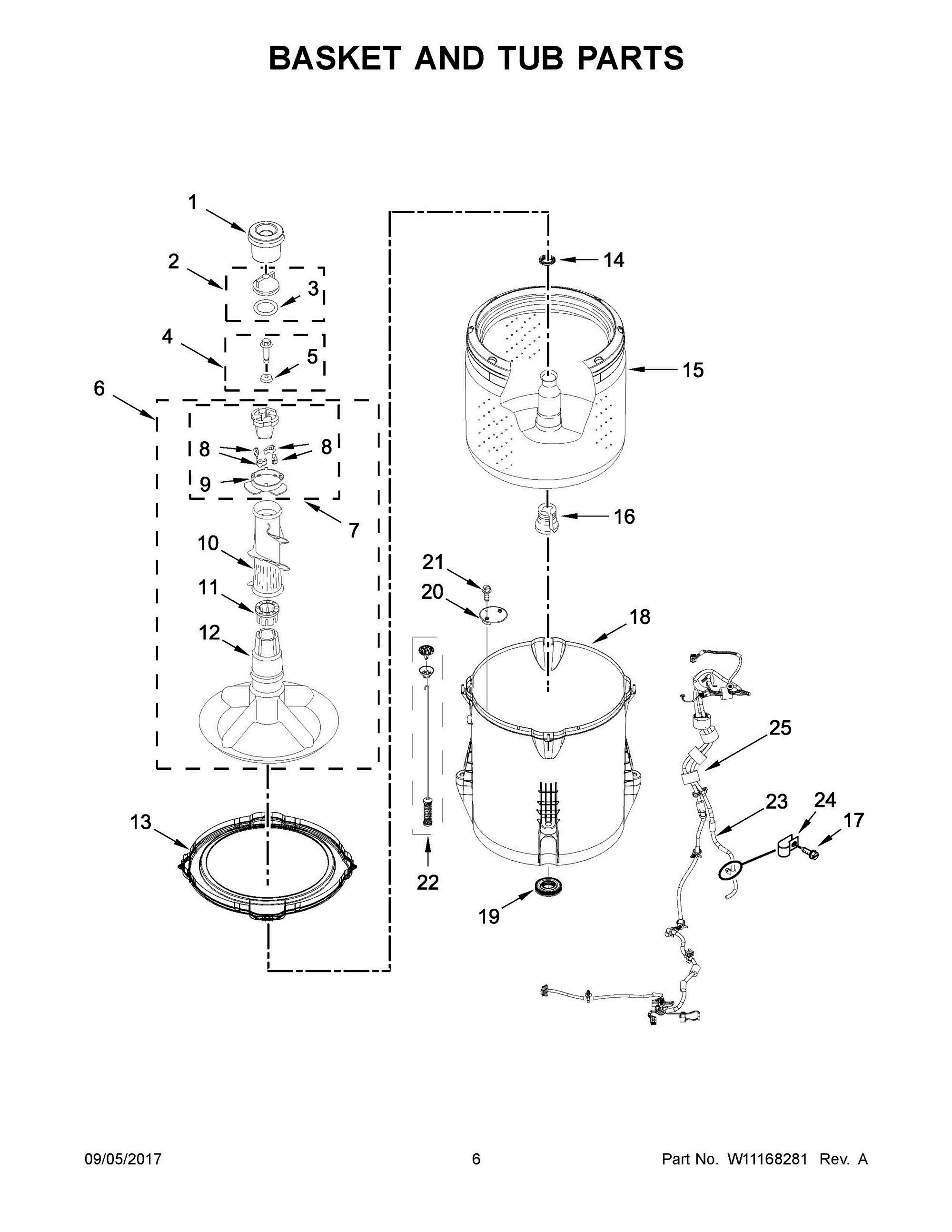 04 - BASKET AND TUB PARTS Diagram and Parts List for  Whirlpool Washer