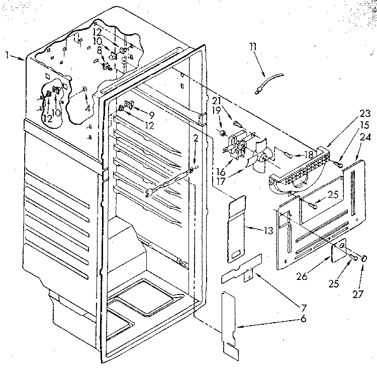 Liner Diagram and Parts List for 1068694610 SKR401W0 Kenmore Refrigerator