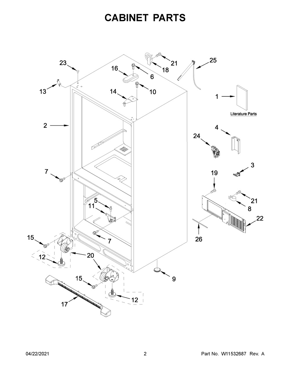 Cabinet Parts Diagram and Parts List for  Whirlpool Refrigerator