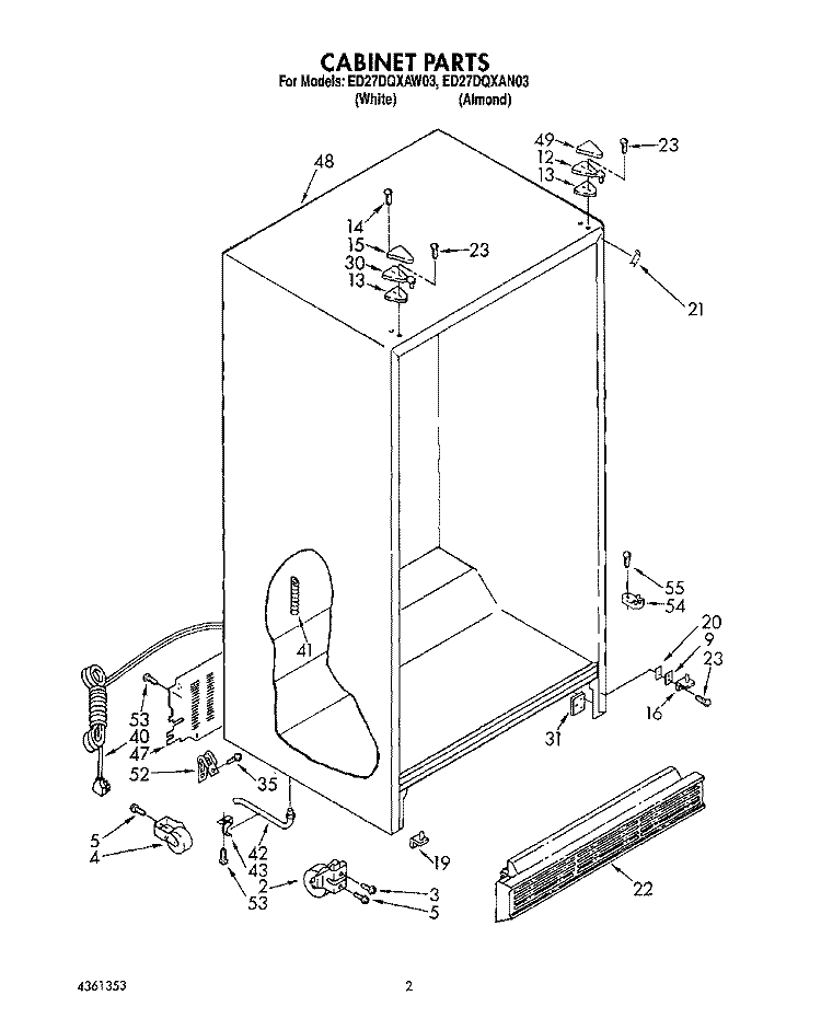 CABINET Diagram and Parts List for ED27DQXAW03  Whirlpool Refrigerator