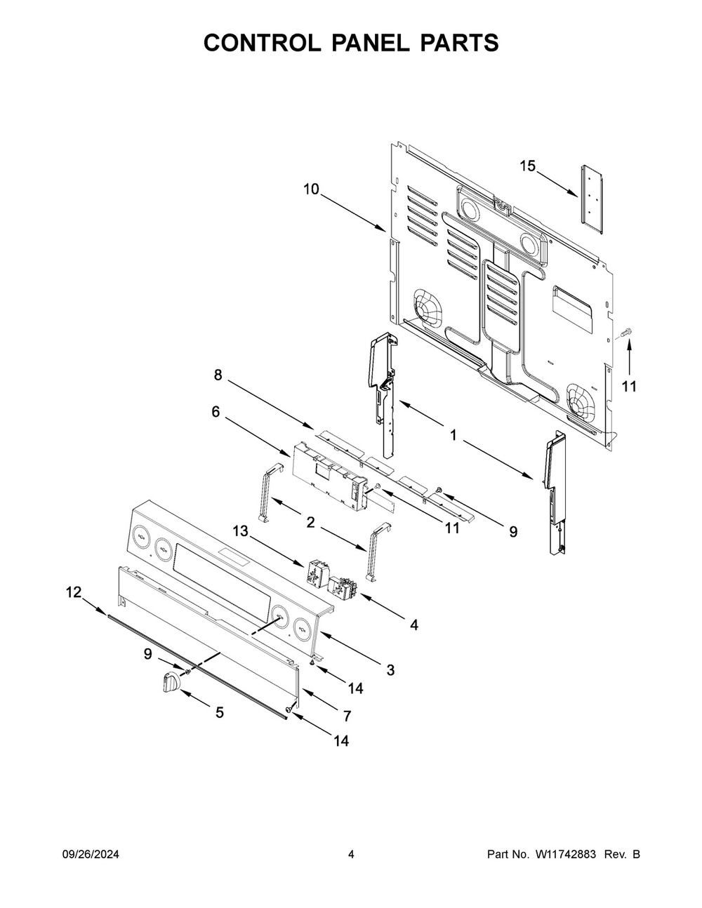 03 - Control Panel Parts Diagram and Parts List for  Whirlpool Range