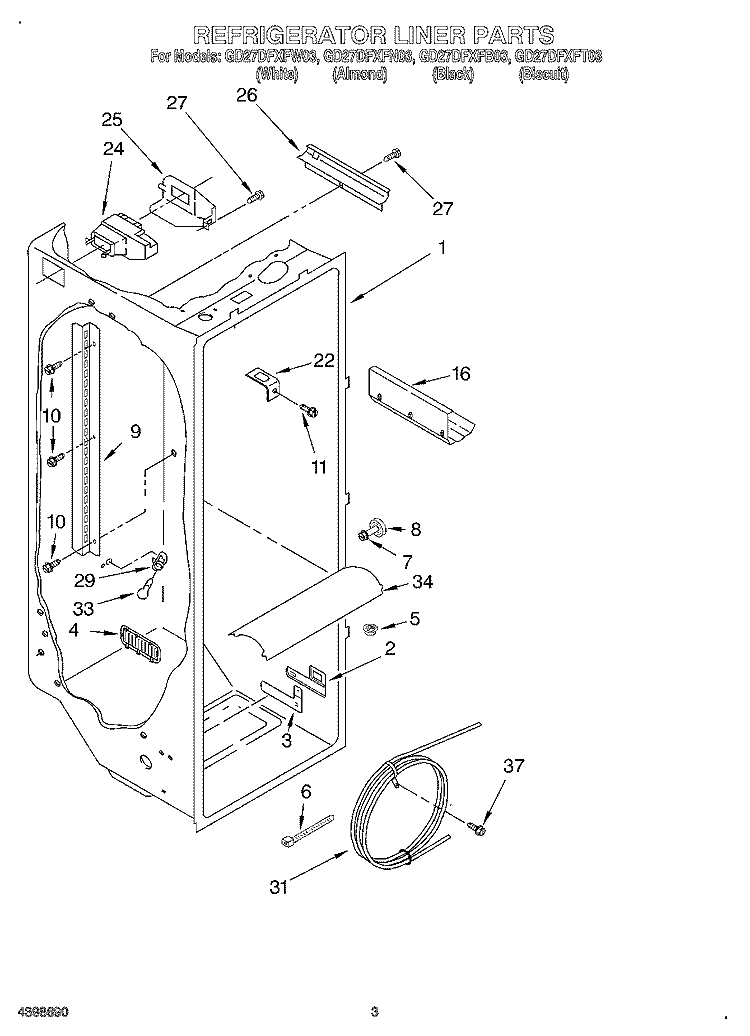 REFRIGERATOR LINER Diagram and Parts List for GD27DFXFT03  Whirlpool Refrigerator