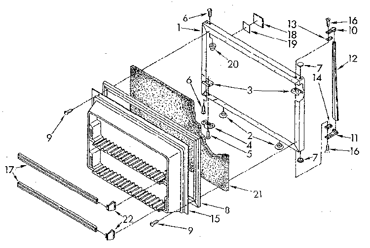 Freezer Door Diagram and Parts List for ET20NKXSM10  Whirlpool Refrigerator