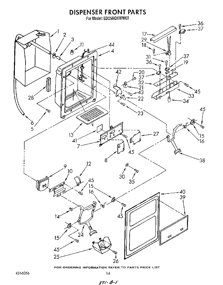 DISPENSER FRONT Diagram and Parts List for ED25RQXWW02  Whirlpool Refrigerator