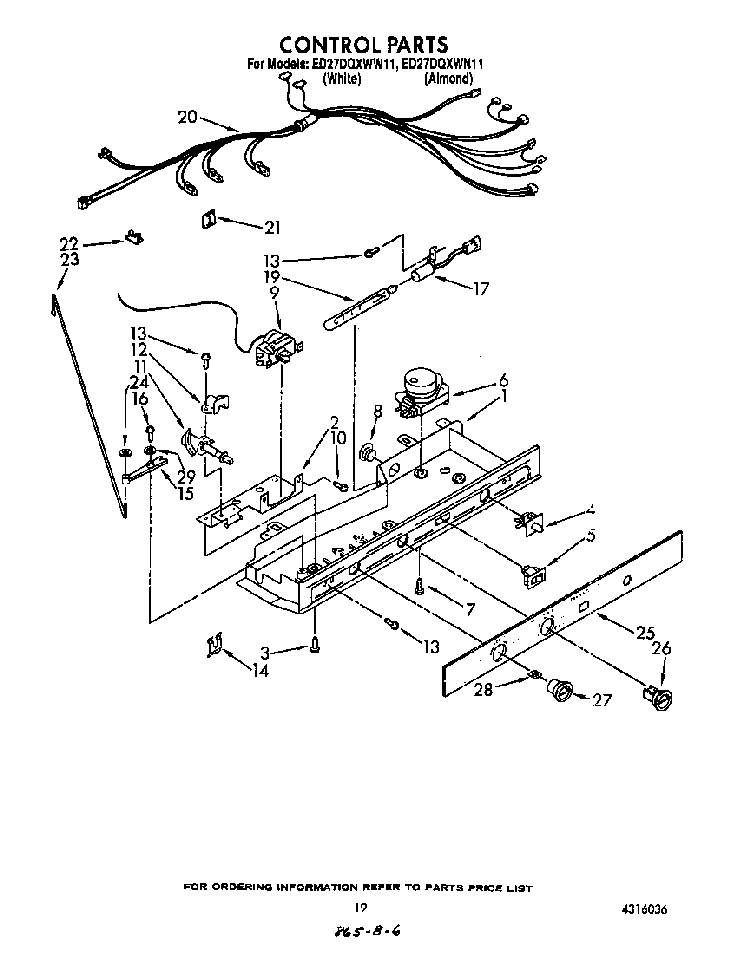 Control Diagram and Parts List for ED27DQZWN11  Whirlpool Refrigerator