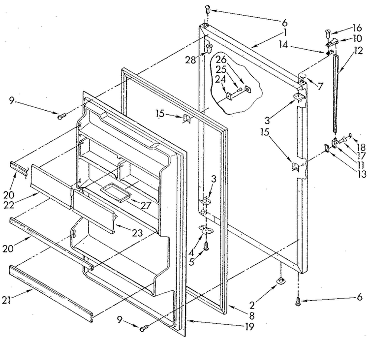 Refrigerator Door Diagram and Parts List for ET18GKXSG03  Whirlpool Refrigerator