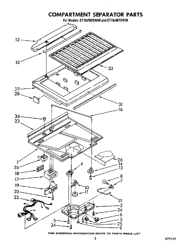 COMPARTMENT SEPARATOR Diagram and Parts List for ET18JMYSN00  Whirlpool Refrigerator
