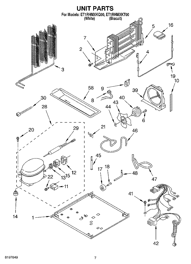 UNIT Diagram and Parts List for ET1RHMXKQ00  Whirlpool Refrigerator