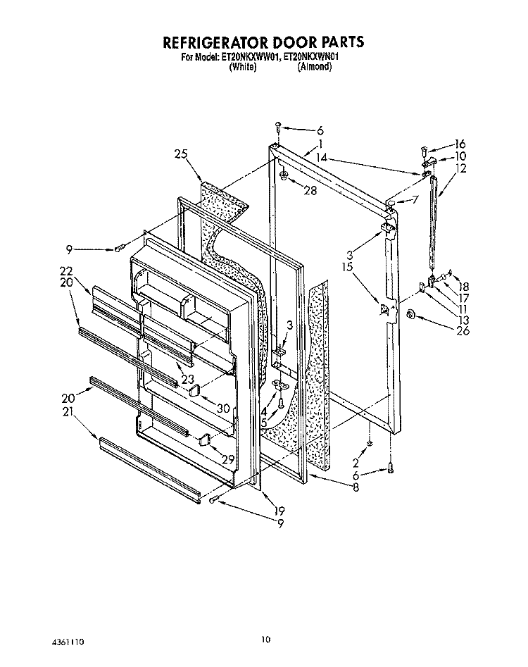 REFRIGERATOR DOOR, LIT/OPTIONAL Diagram and Parts List for ET20NKXWW01  Whirlpool Refrigerator