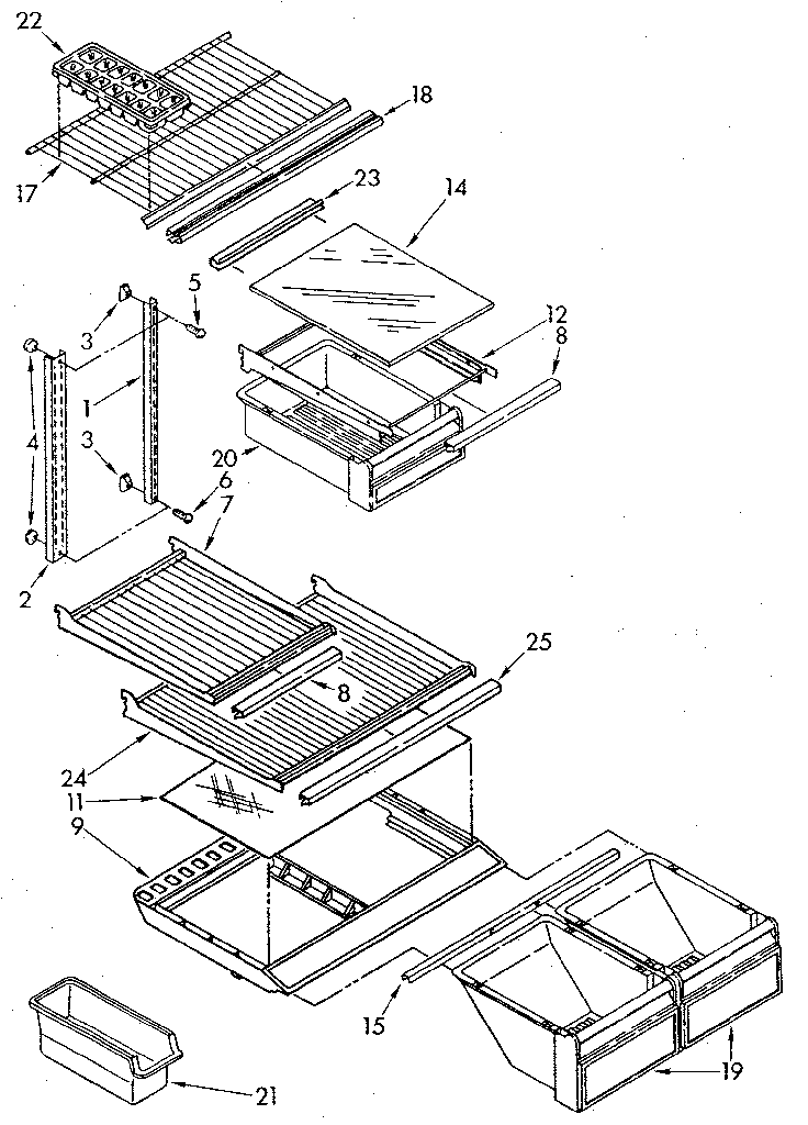 Shelf Diagram and Parts List for ET20NKXSM11  Whirlpool Refrigerator
