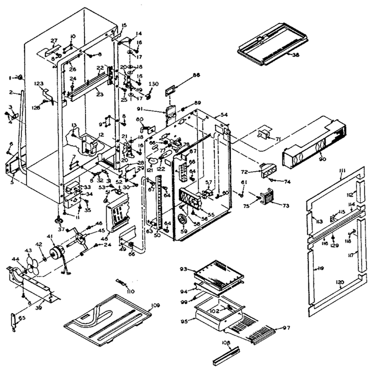Cabinet Parts Diagram and Parts List for 106T14E1  Kenmore Refrigerator