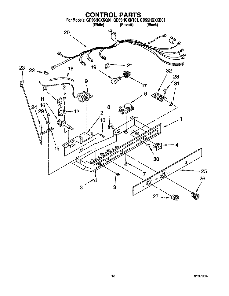 CONTROL Diagram and Parts List for GD5SHGXKB01  Whirlpool Refrigerator