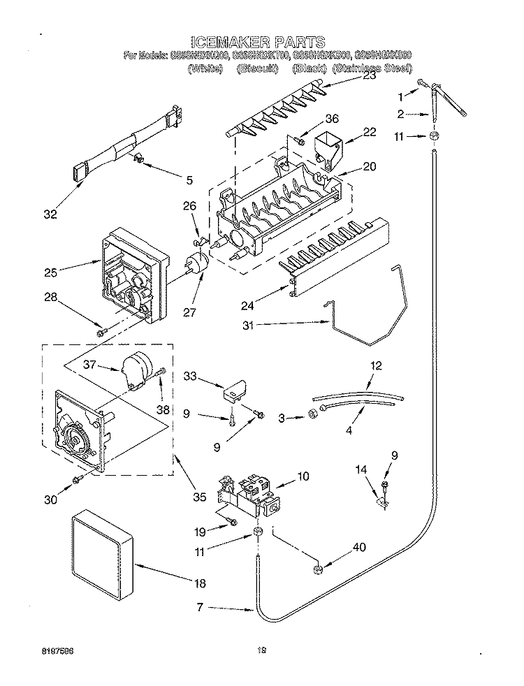 ICE MAKER, OPTIONAL Diagram and Parts List for GS5SHGXKB00  Whirlpool Refrigerator