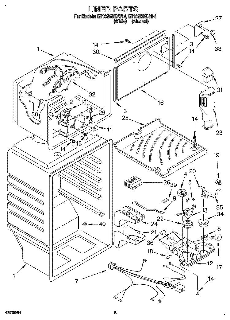LINER Diagram and Parts List for ET18NMXDW04  Whirlpool Refrigerator