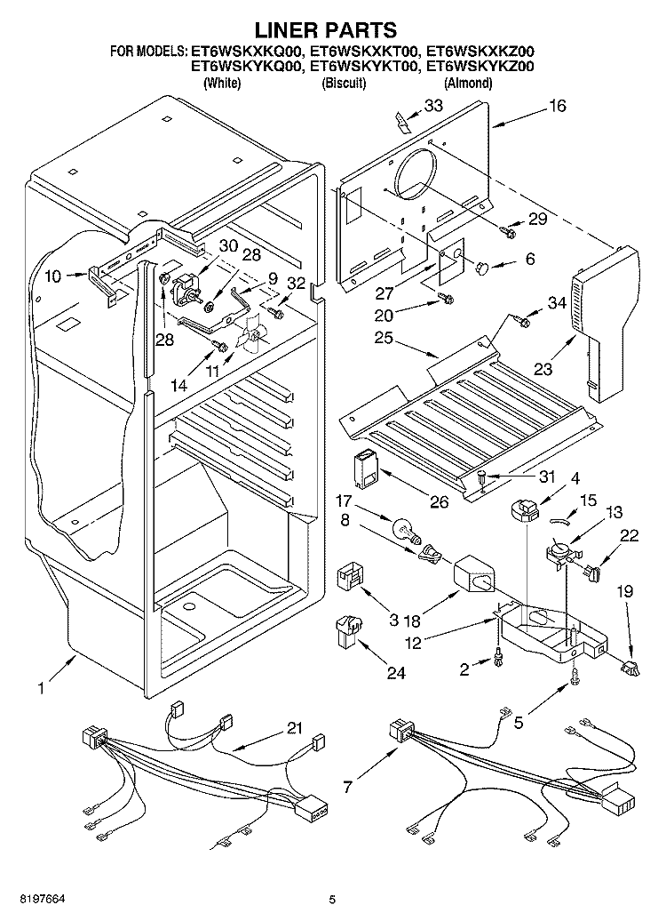 LINER Diagram and Parts List for ET6WSKYKT00  Whirlpool Refrigerator