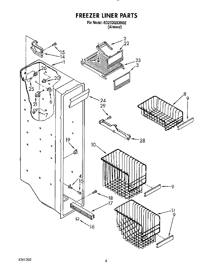 FREEZER LINER Diagram and Parts List for ED27DQXXN02  Whirlpool Refrigerator