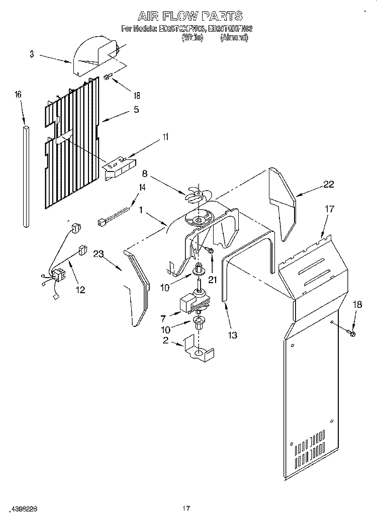 AIR FLOW Diagram and Parts List for ED25TQXFW03  Whirlpool Refrigerator