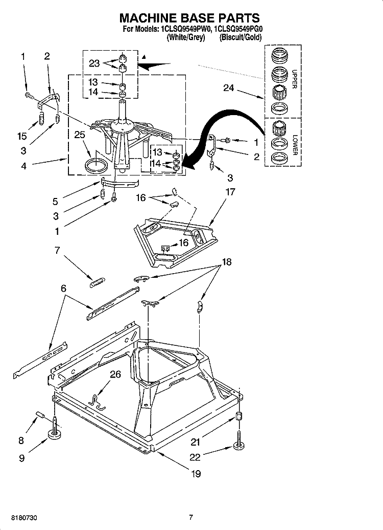 MACHINE BASE PARTS Diagram and Parts List for  Whirlpool Washer