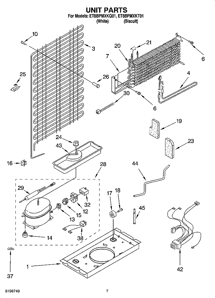 UNIT PARTS Diagram and Parts List for ET8BPMXKT01  Whirlpool Refrigerator
