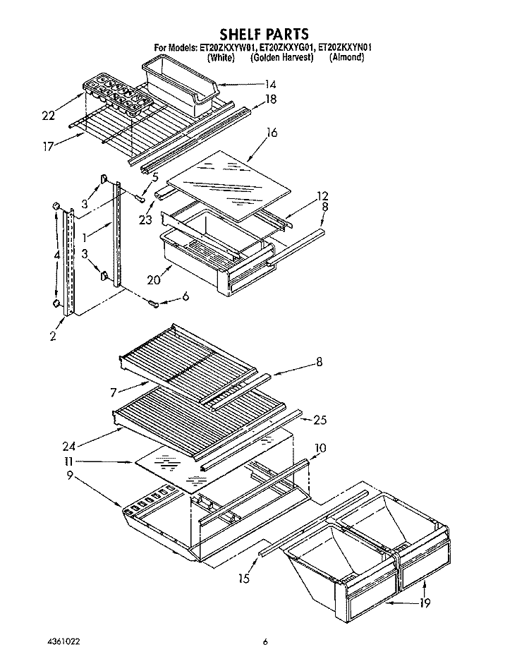 SHELF Diagram and Parts List for ET20ZKXYN01  Whirlpool Refrigerator