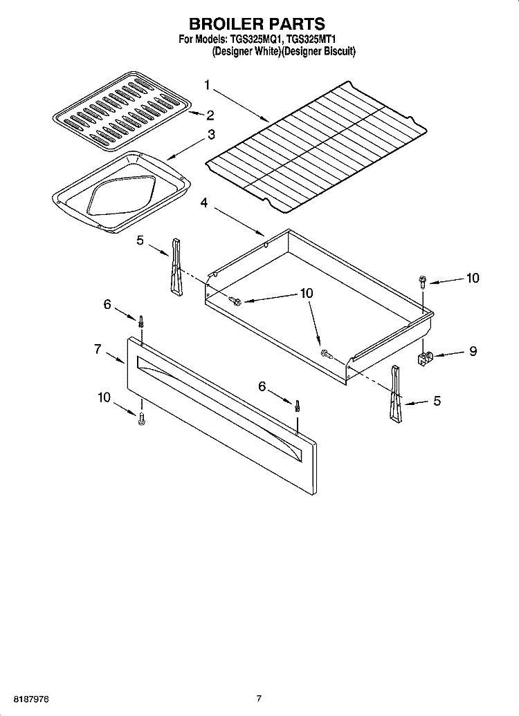 BROILER PARTS Diagram and Parts List for TGS325MT1  Estate Range