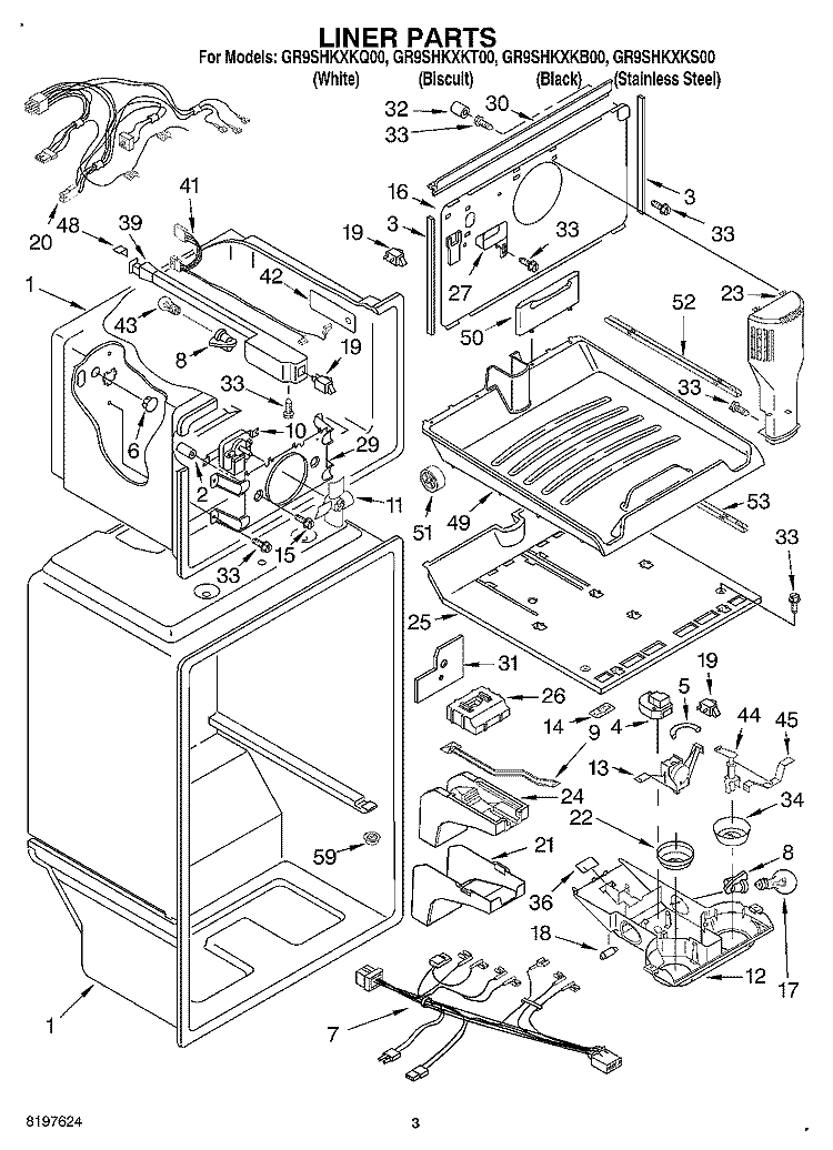 LINER Diagram and Parts List for GR9SHKXKB00  Whirlpool Refrigerator