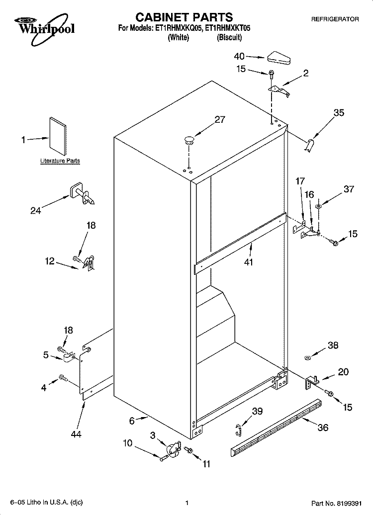 CABINET PARTS Diagram and Parts List for ET1RHMXKT05  Whirlpool Refrigerator