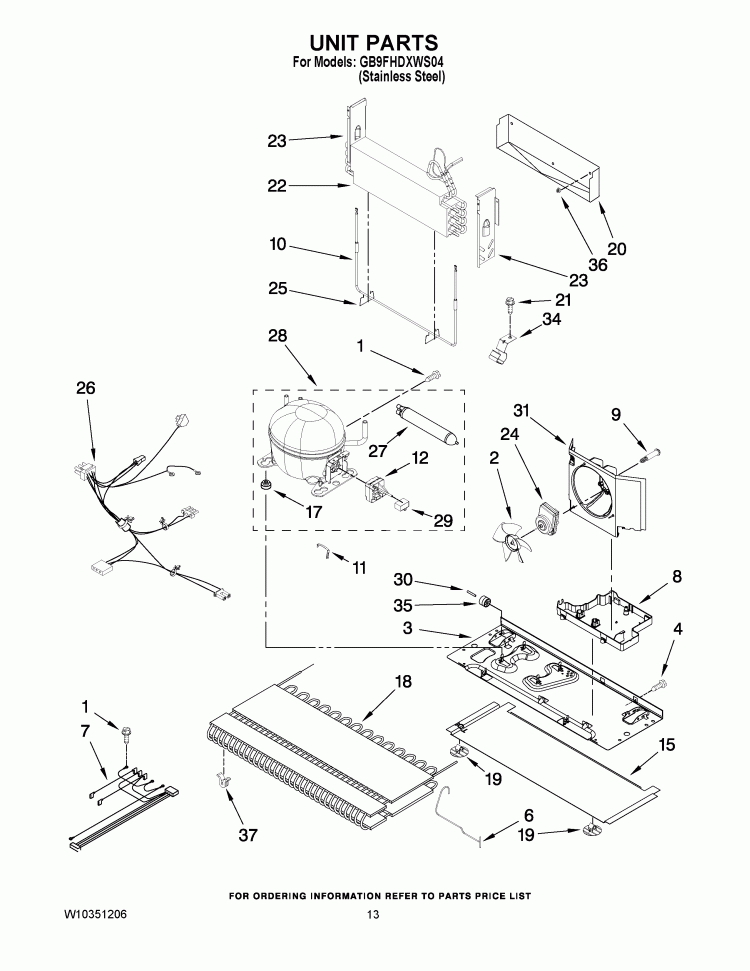 UNIT PARTS Diagram and Parts List for GB9FHDXWS04  Whirlpool Refrigerator