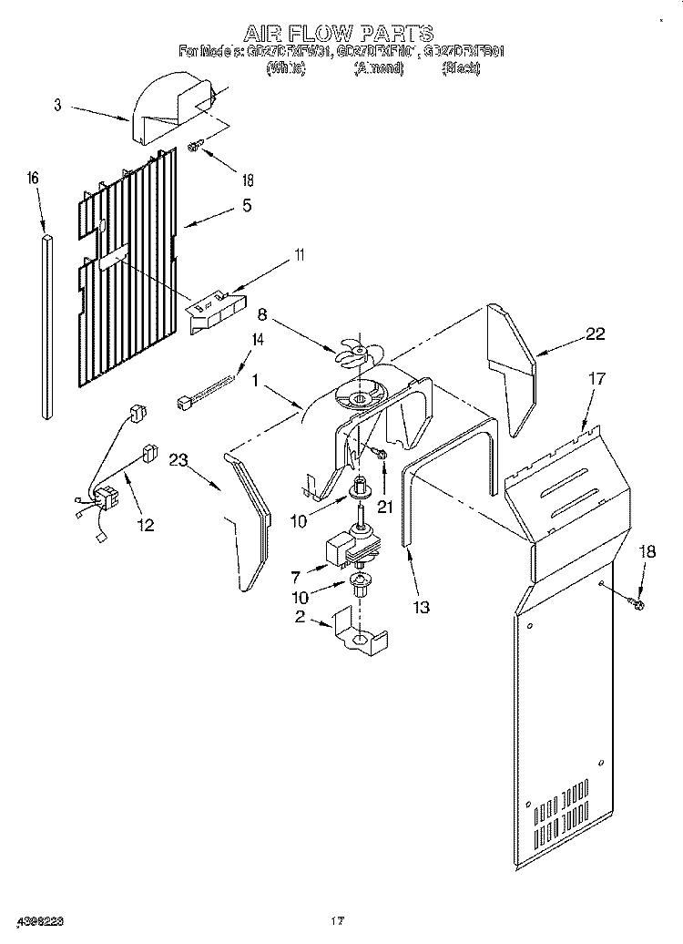 AIR FLOW Diagram and Parts List for GD27DFXFB01  Whirlpool Refrigerator