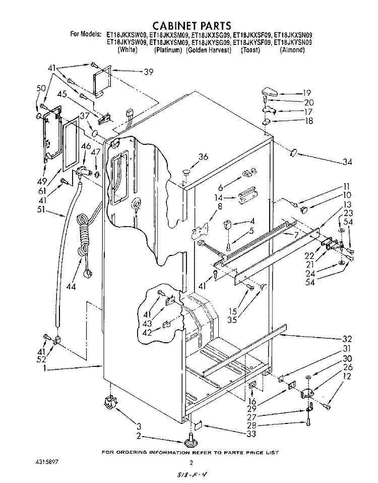 CABINET Diagram and Parts List for ET18JKYSW09  Whirlpool Refrigerator
