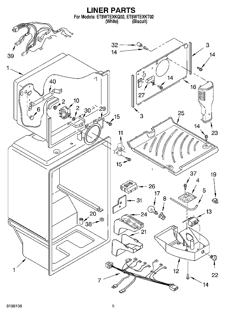 LINER Diagram and Parts List for ET8WTEXKQ02  Whirlpool Refrigerator