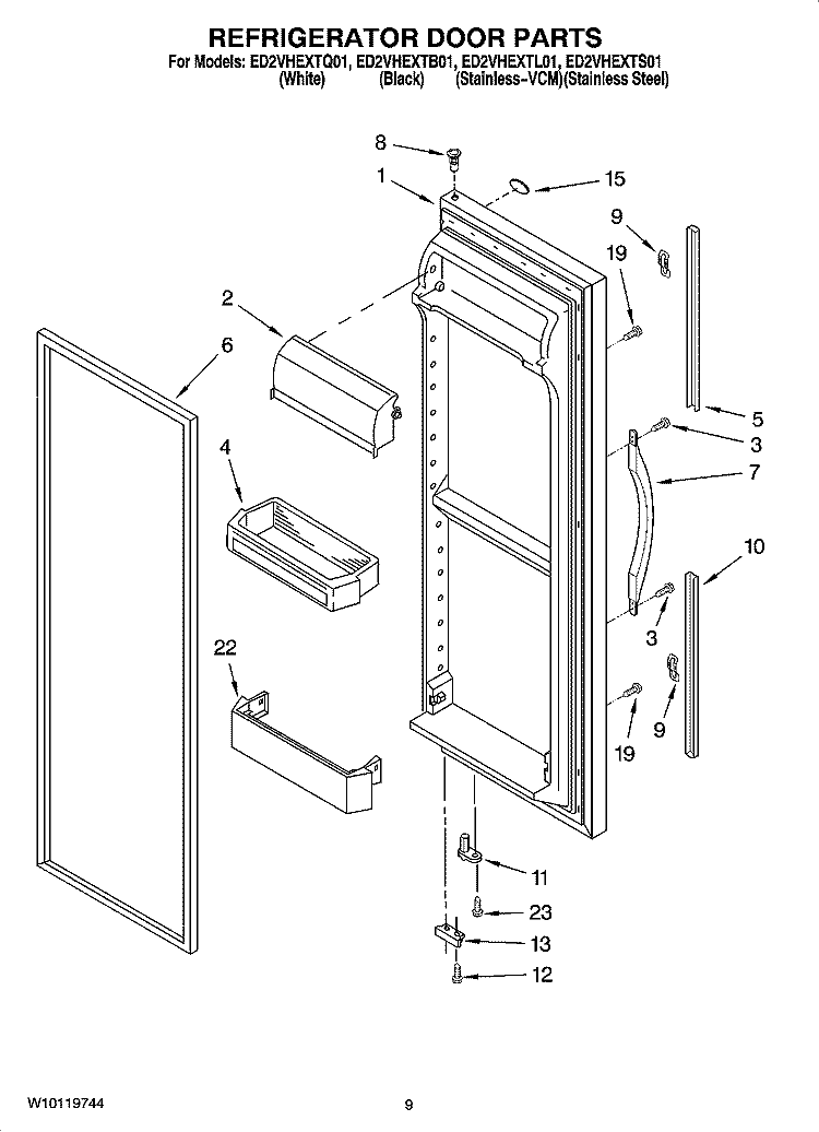 REFRIGERATOR DOOR PARTS Diagram and Parts List for  Whirlpool Refrigerator