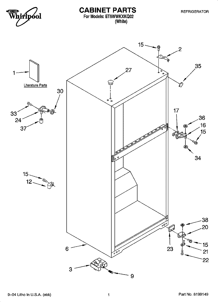 CABINET PARTS Diagram and Parts List for ET8WWKXKQ02  Whirlpool Refrigerator