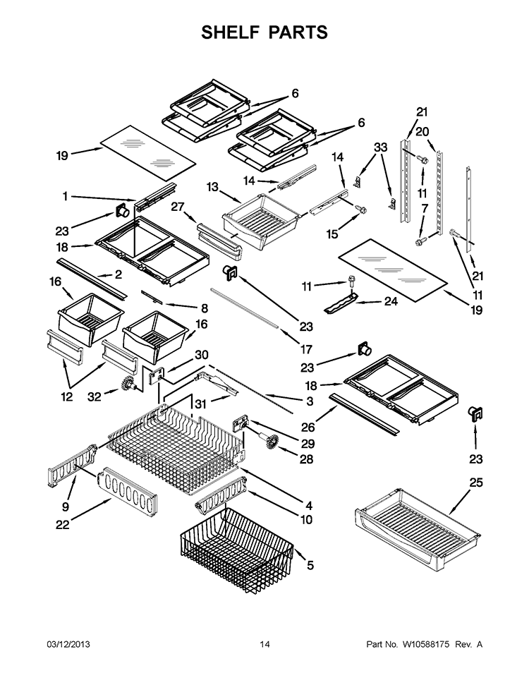 SHELF PARTS Diagram and Parts List for GX2SHBXVQ05  Whirlpool Refrigerator