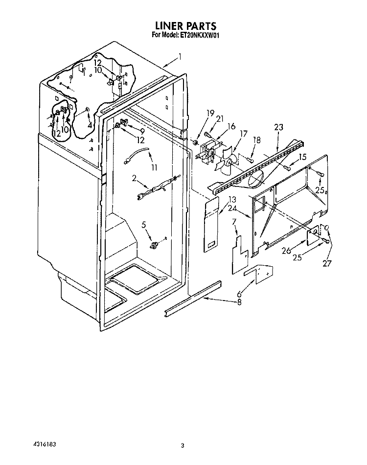 LINER Diagram and Parts List for ET20NKXXN01  Whirlpool Refrigerator