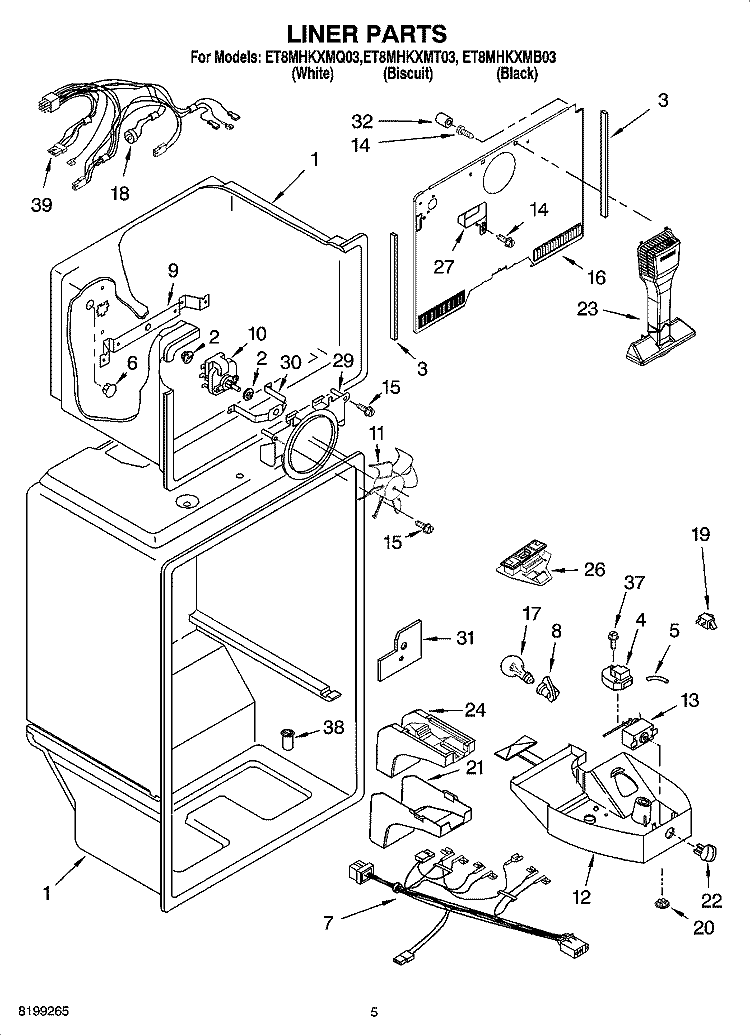 LINER PARTS Diagram and Parts List for ET8MHKXMQ03  Whirlpool Refrigerator