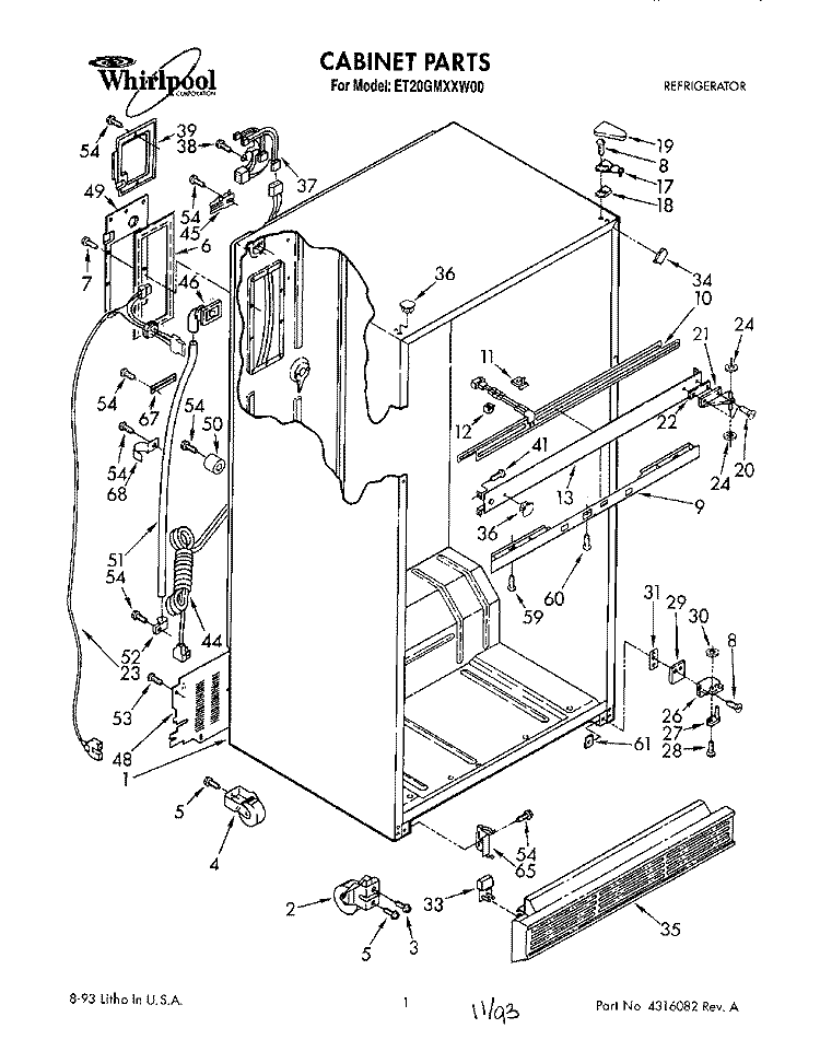 CABINET Diagram and Parts List for ET20GMXXN00  Whirlpool Refrigerator