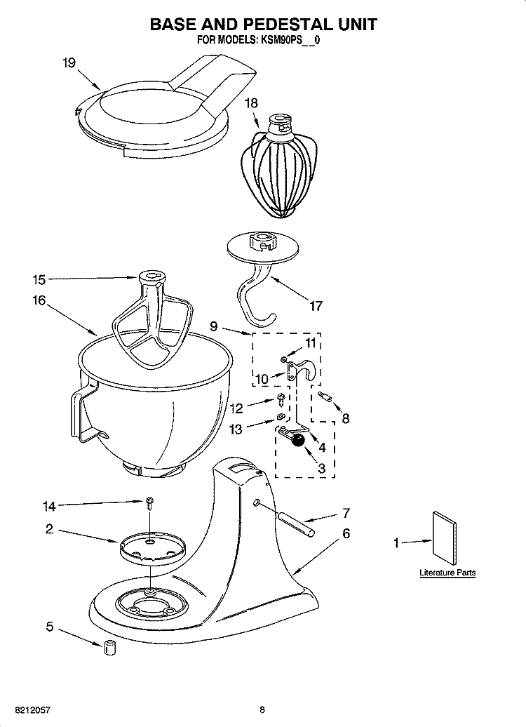 BASE AND PEDESTAL UNIT, OPTIONAL PARTS Diagram and Parts List for  KitchenAid Mixer