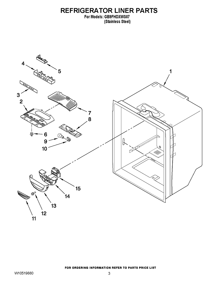 REFRIGERATOR LINER PARTS Diagram and Parts List for GB9FHDXWS07  Whirlpool Refrigerator