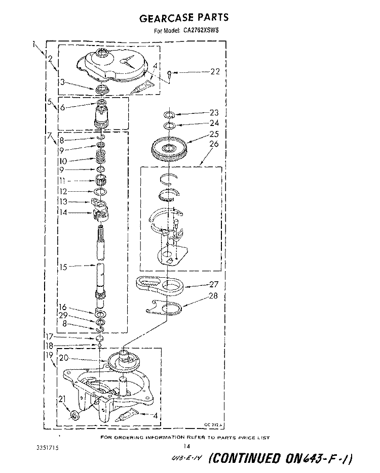 GEARCASE Diagram and Parts List for  Whirlpool Washer