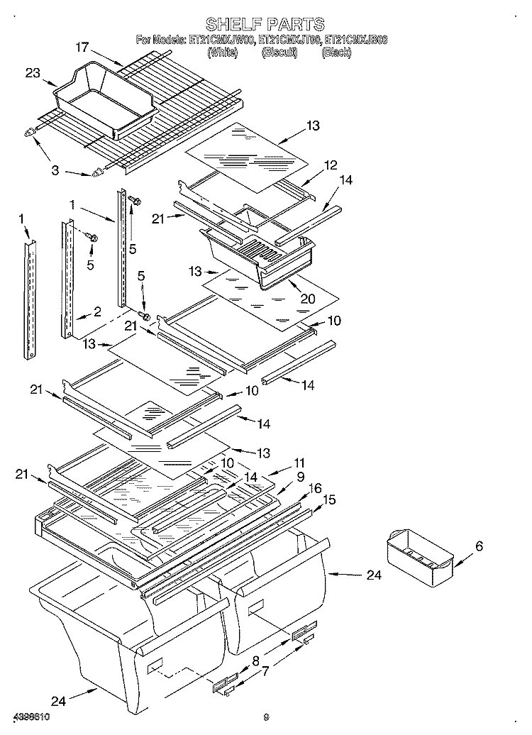 SHELF Diagram and Parts List for ET21CMXJT00  Whirlpool Refrigerator