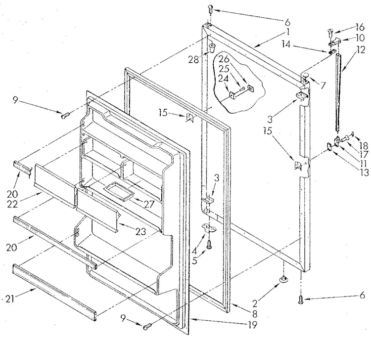 Refrigerator Door Diagram and Parts List for ET18GKXSG02  Whirlpool Refrigerator