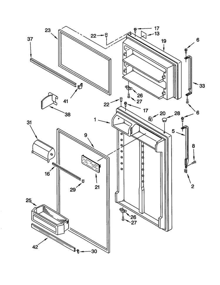 Door Diagram and Parts List for ET21MMXJW01  Whirlpool Refrigerator