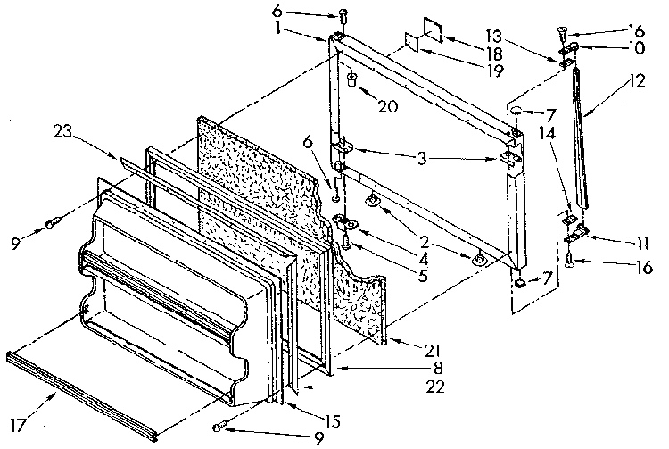 Freezer Door Diagram and Parts List for ET18NKXSF05  Whirlpool Refrigerator