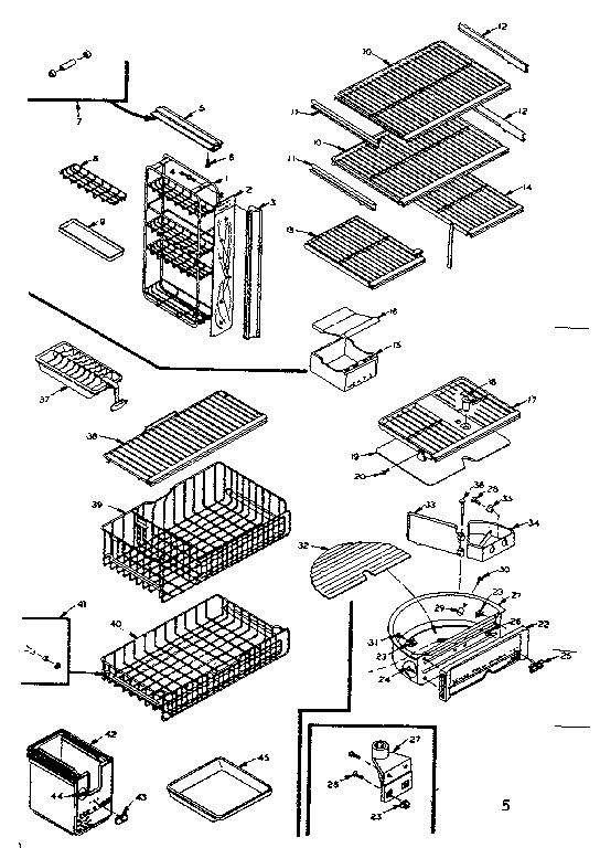 Refrigerator Interior Liner Accessories Diagram and Parts List for 198M17EL-G  Kenmore Refrigerator