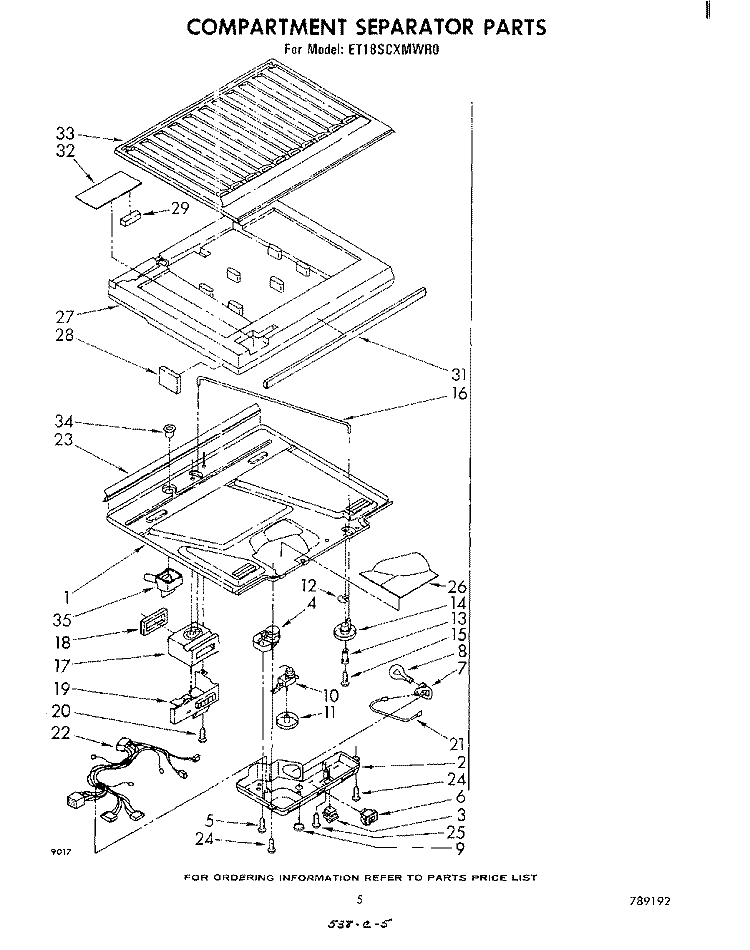 COMPARTMENT SEPARATOR Diagram and Parts List for ET18SCXMWR0  Whirlpool Refrigerator