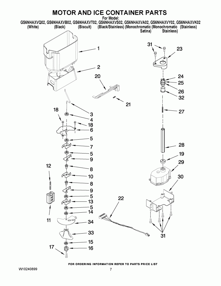 MOTOR AND ICE CONTAINER PARTS Diagram and Parts List for GS6NHAXVA02  Whirlpool Refrigerator