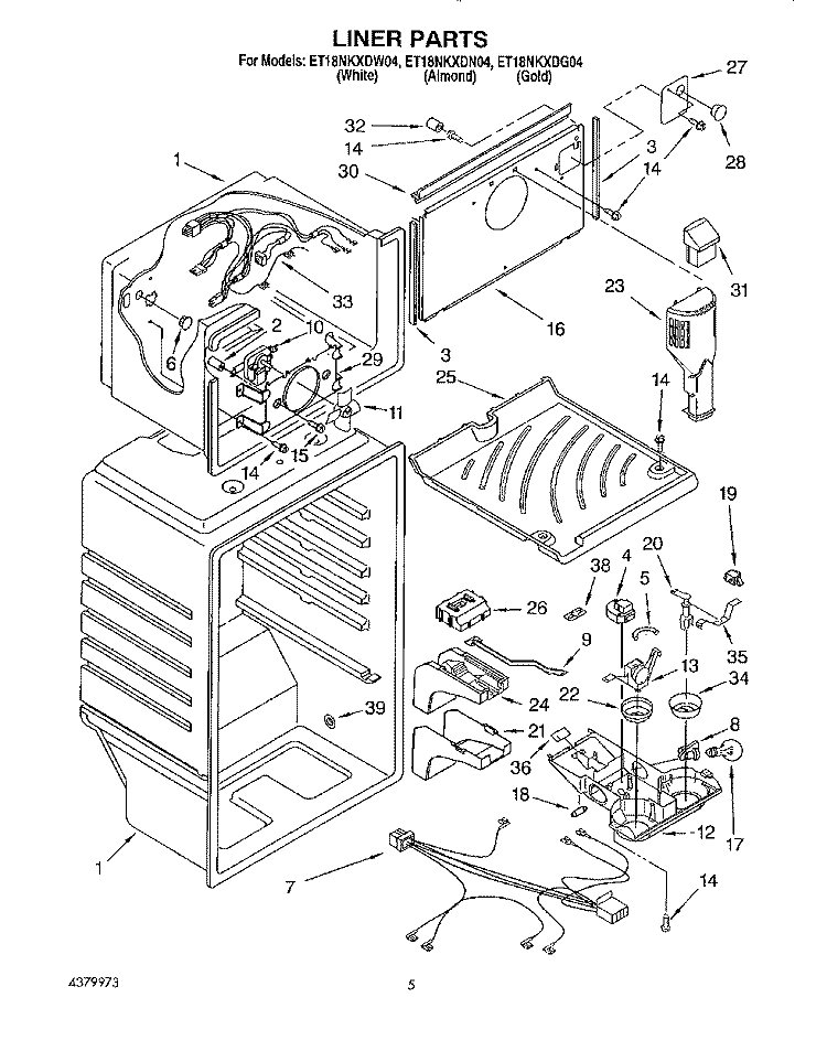 LINER Diagram and Parts List for ET18NKXDW04  Whirlpool Refrigerator