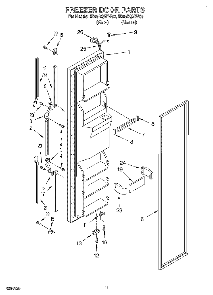 FREEZER DOOR Diagram and Parts List for ED25RQXFW00  Whirlpool Refrigerator